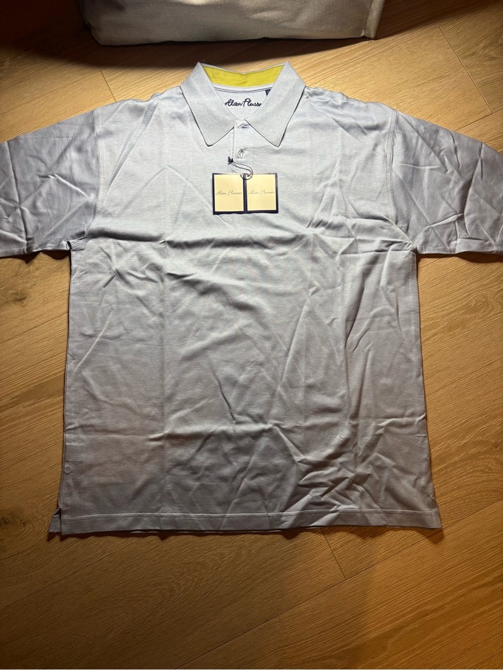 Alan Flusser Light Gray Polo with Yellow Inner Collar